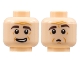 Part No: 3626pb2846  Name: Minifigure, Head Dual Sided Dark Brown Eyebrows, Dark Orange Brow Furrows, Lopsided Grin / Confused with Raised Eyebrow Pattern