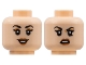 Part No: 3626pb2847  Name: Minifigure, Head Dual Sided Female, Black Eyebrows, Medium Nougat Eye Shadow, Dark Orange Lips, Smile / Scowl Pattern