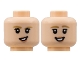 Part No: 3626pb2863  Name: Minifigure, Head Dual Sided Female, Dark Tan Eyebrow, Medium Nougat Lips, Lopsided Grin / Smile with Teeth Pattern