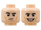 Part No: 3626pb2868  Name: Minifigure, Head Dual Sided Black Eyebrows, Medium Nougat Cheek Lines, Raised Right Eyebrow / Grin with Teeth Pattern