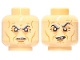 Part No: 3626pb2871  Name: Minifigure, Head Dual Sided Dark Bluish Gray Eyebrows, Nougat Eye Shadow, Medium Nougat Cheek Lines, Chin Dimple, and Wrinkles, Grin / Scowl with 4 Sharp Teeth Pattern