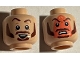 Part No: 3626pb2897  Name: Minifigure, Head Dual Sided Reddish Brown Eyebrows, Moustache, Sideburns Raised Eyebrow with Smirk / Angry with Iron Burn Print Pattern