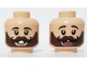 Part No: 3626pb2909  Name: Minifigure, Head Dual Sided Dark Brown Eyebrows and Beard with Black Curly Moustache, Open Mouth Smile / Laughing with Tongue Pattern