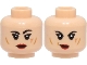 Part No: 3626pb2920  Name: Minifigure, Head Dual Sided Female, Black Eyebrows, Red Lips, Medium Nougat Cheek Lines, Nougat Scar, Smile / Lopsided Grin Pattern