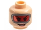 Part No: 3626pb2943  Name: Minifigure, Head Female Red Large Goggles, Coral Lips, Open Smile Pattern