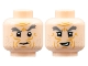 Part No: 3626pb3112  Name: Minifigure, Head Dual Sided Dark Bluish Gray Eyebrows, Medium Nougat Wrinkles, Stubble, Confused / Lopsided Grin Pattern