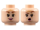 Part No: 3626pb3114  Name: Minifigure, Head Dual Sided Female Reddish Brown Eyebrows, Black Double Eyelashes, Medium Nougat Dimples, Chin Dimple, Forehead Creases and Wrinkles, Dark Pink Lips, Grin / Surprised Open Mouth and Left Eyebrow Raised Pattern