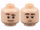 Lego part: Minifigure, Head Dual Sided Dark Brown Eyebrows, Wide Grin with Raised Eyebrow Right / Neutral Pattern