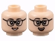 Part No: 3626pb3129  Name: Minifigure, Head Dual Sided Female, Black Eyebrows and Glasses, Peach Lips, Grin with Teeth / Open Mouth Smile Pattern
