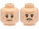 Part No: 3626pb3133  Name: Minifigure, Head Dual Sided Dark Tan Eyebrows, Nougat Cheek Lines and Chin Dimple, Neutral / Angry with Open Mouth with Teeth Pattern
