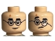Part No: 3626pb3188  Name: Minifigure, Head Dual Sided Medium Nougat Lightning Scar, Black Eyebrows, Glasses Round, Chin Dimple, Smirk / Frown with Broken Glasses Pattern