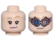Part No: 3626pb3190  Name: Minifigure, Head Dual Sided Female Dark Tan Eyebrows, Bright Pink Lips, Smile / Silver and Metallic Pink Spectrespecs Pattern