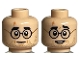 Part No: 3626pb3191  Name: Minifigure, Head Dual Sided Medium Nougat Lightning Scar, Black Eyebrows, Glasses and Dark Tan Beard Stubble, Smile / Open Mouth Pattern