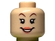 Part No: 3626pb3273  Name: Minifigure, Head Female Reddish Brown Eyebrows, Coral Lips, Open Mouth Smile with Teeth Pattern