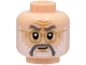 Part No: 3626pb3279  Name: Minifigure, Head Dark Bluish Gray Eyebrows and Moustache, White Beard, Gold Glasses, Medium Nougat Wrinkles, Chin Dimple, Smile Pattern