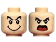 Part No: 3626pb3296  Name: Minifigure, Head Dual Sided Black Bushy Eyebrows, Medium Nougat Cheek Lines, Large Smile / Angry with Open Mouth and Red Tongue Pattern