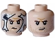 Part No: 3626pb3305  Name: Minifigure, Head Dual Sided Dark Brown Eyebrows, Dark Tan Stubble Beard, Medium Nougat Chin Dimple, White Spider Web / Lopsided Mouth Pattern