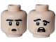 Part No: 3626pb3306  Name: Minifigure, Head Dual Sided Black Eyebrows, Medium Nougat Cheek Lines, Open Mouth Scared / Terrified with White Teeth and Red Tongue Pattern