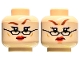 Part No: 3626pb3316  Name: Minifigure, Head Dual Sided Female Reddish Brown Eyebrows, Bright Pink Eye Shadow, Black Glasses, Red Lips, Smirk / Angry with Frown Pattern