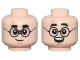 Part No: 3626pb3374  Name: Minifigure, Head Dual Sided Thick Black Eyebrows, Glasses, Nougat Lightning Scar, Medium Nougat Chin Dimple, Grin / Surprised Open Mouth Smile with Top Teeth Pattern