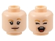 Part No: 3626pb3381  Name: Minifigure, Head Dual Sided Female Medium Nougat Eyebrows, Nougat Lips, Raised Left Eyebrow, Neutral / Closed Eyes, Shouting Pattern