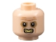 Part No: 3626pb3407  Name: Minifigure, Head Medium Nougat Brow Furrows and Chin Dimple, Dark Tan Eye Shadow, Bright Light Yellow Bared Teeth Pattern