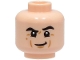 Part No: 3626pb3411  Name: Minifigure, Head Black Eyebrows, Left Raised, Medium Nougat Cheek Lines and Chin Dimple, Smile Pattern