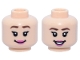 Part No: 3626pb3418  Name: Minifigure, Head Dual Sided Female Dark Brown Eyebrows, Eyelashes, Dark Pink Lips, Grin / Open Mouth Smile with Teeth Pattern