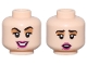 Part No: 3626pb3423  Name: Minifigure, Head Dual Sided Female Black Eyebrows and Eyelashes, Medium Nougat Eye Shadow, Magenta Lips, Beauty Mark, Open Mouth Smile with Teeth / Surprised Pattern