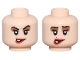 Part No: 3626pb3425  Name: Minifigure, Head Dual Sided Female Black Eyebrows and Eyelashes, Medium Brown Eye Shadow, Red Lips, Beauty Mark, Lopsided Grin, Eyebrows Down / Eyebrows Up Pattern