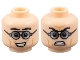 Part No: 3626pb3443  Name: Minifigure, Head Dual Sided Black Thick Eyebrows, Glasses with Dark Silver Lenses, Medium Nougat Cheek Lines, Open Mouth Smile / Bared Teeth with Furrowed Brow Pattern