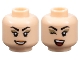 Part No: 3626pb3456  Name: Minifigure, Head Dual Sided Female Black Angled Eyebrows and Eyelashes, Dark Tan Eye Shadow, Nougat Lips, Open Mouth Smile with Teeth / Winking, Red Tongue Pattern
