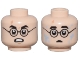 Part No: 3626pb3480  Name: Minifigure, Head Dual Sided Black Eyebrows and Glasses, Nougat Lightning Scar, Angry with Bared Teeth / Shocked with Bright Light Blue Water Splotches Pattern
