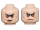 Part No: 3626pb3490  Name: Minifigure, Head Dual Sided Black and Dark Bluish Gray Bushy Eyebrows, Nougat Eye Shadow and Lower Lip, Medium Nougat Cheek Lines and Wrinkles, Lopsided Scowl with Tooth / Angry Frown Pattern