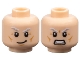 Part No: 3626pb3525  Name: Minifigure, Head Dual Sided White and Light Bluish Gray Bushy Eyebrows, Medium Nougat Cheek Lines, Chin Dimple, and Wrinkles, Smirk / Angry Bared Teeth Pattern