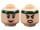 Part No: 3626pb3527  Name: Minifigure, Head Dual Sided Female Black Eyebrows, Eyelashes, Red Lips, Dark Green Headband, Grin / Angry Bared Teeth Pattern