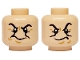 Part No: 3626pb3557  Name: Minifigure, Head Dual Sided Black Eyebrows, Medium Nougat Wrinkles and Dimples, Angry Mouth / Scowl Pattern