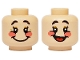 Part No: 3626pb3560  Name: Minifigure, Head Dual Sided Black Eyebrows and Eyelashes, Medium Nougat Eyelids and Wrinkles, Coral Cheeks, Wide Smile / Open Mouth Smile with Red Tongue Pattern