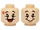 Part No: 3626pb3562  Name: Minifigure, Head Dual Sided Black Eyebrows and Eyelashes, Medium Nougat Chin Dimple, Lipstick Print, Open Mouth Smile with Red Tongue / Wide Smile Pattern