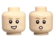 Part No: 3626pb3591  Name: Minifigure, Head Dual Sided Child Dark Tan Eyebrows, Medium Nougat Freckles and Chin Dimple, Open Mouth Smile with Teeth / Surprised Pattern