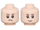 Part No: 3626pb3608  Name: Minifigure, Head Dual Sided Child Female Dark Brown Eyebrows, Eyelashes, Angry Frown / Grin Pattern
