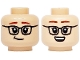 Part No: 3626pb3613  Name: Minifigure, Head Dual Sided Black Glasses, Reddish Brown Eyebrows, Lopsided Smile / Open Mouth Grin with White Teeth Pattern
