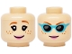 Part No: 3626pb3614  Name: Minifigure, Head Dual Sided Female, Dark Orange Eyebrows and Freckles, Bright Pink Lips, Smile / Medium Azure Sunglasses with Black Lenses Pattern
