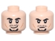 Part No: 3626pb3624  Name: Minifigure, Head Dual Sided Black Thick Eyebrows, Upper Eyelids, Moustache Stubble, and Goatee, Medium Nougat Cheek Lines and Chin Dimple, Lopsided Grin / Scowl Pattern