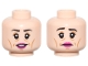 Part No: 3626pb3626  Name: Minifigure, Head Dual Sided Female Black Eyebrows, Upper Eyelids, Medium Nougat Eye Shadow, Cheek Lines, Wrinkles, and Chin Dimple, Magenta Lips, Open Mouth Smile with Teeth / Sad Frown Pattern