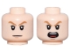 Part No: 3626pb3694  Name: Minifigure, Head Dual Sided Medium Nougat Eyebrows, Upper Eyelids, Nougat Chin Dimple, Neutral / Open Mouth Scowl with Top Teeth and Red Tongue Pattern