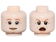 Part No: 3626pb3698  Name: Minifigure, Head Dual Sided Female Dark Orange Eyebrows, Medium Nougat Lips and Wrinkles, Slight Smile / Open Mouth Angry Pattern