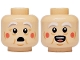 Part No: 3626pb3712  Name: Minifigure, Head Dual Sided White and Light Bluish Gray Bushy Eyebrows, Medium Nougat Wrinkles and Crow's Feet, Coral Cheeks, Surprised / Open Mouth with Teeth and Tongue Pattern