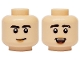Part No: 3626pb3744  Name: Minifigure, Head Dual Sided Black Eyebrows, Nougat Lips, Grin / Raised Eyebrows, Open Mouth Smile with Teeth and Red Tongue Pattern