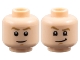 Part No: 3626pb3760  Name: Minifigure, Head Dual Sided Dark Tan Eyebrows, Medium Nougat Chin Dimple, Grin / Lopsided Grin with Raised Eyebrow Right Pattern